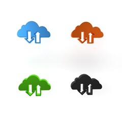 Colorful Cloud download and upload icon isolated on white background. Minimalism concept. 3D render illustration