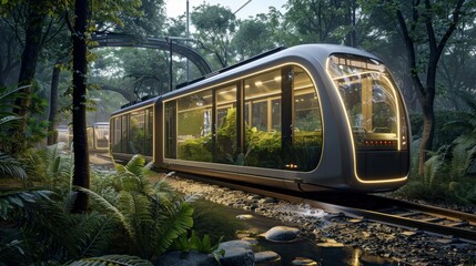 EcoFriendly Future Urban Tram Tunnel with RealTime Nature Stats and Conservation Tips