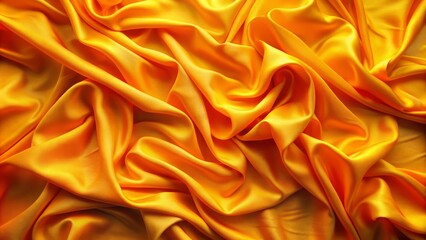 Obraz premium Vibrant orange and yellow fabric background with soft, textured folds and wrinkles, creating a natural, abstract, and warm atmosphere for creative visual projects.