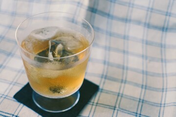 glass of Barley tea. Barley tea is a tea made from roasted barley.