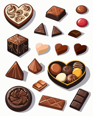Vector collection of chocolates.Collection of chocolates of different shapes on a light background with shadows.