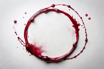 Vibrant red wine stain forms a circular watermark on a pristine white background, evoking the richness of a wine-filled evening, with subtle texture and fluid splatter details.