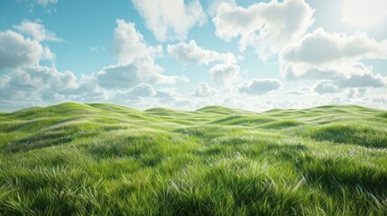 Obraz premium A vast, open field of grass with a clear blue sky above