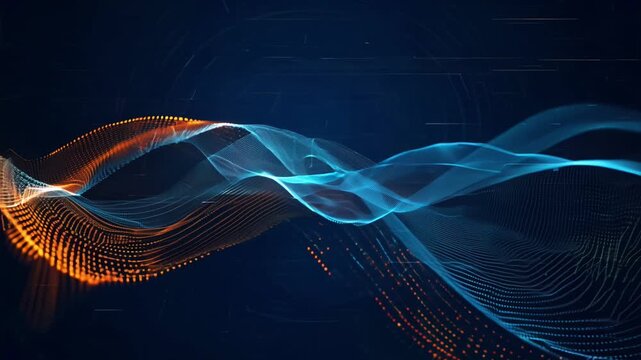 A blue and orange wave of light. The blue and orange colors are swirling together in a pattern