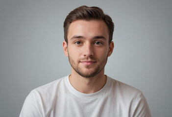 Fototapeta premium Portrait view of a regular Graphic Designer , candid, social media, avatar image, plain solid background