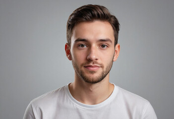Naklejka premium Portrait view of a regular Graphic Designer , candid, social media, avatar image, plain solid background