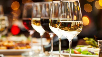 Obraz premium Write about luxury food and beverage pairings. Describe the art of matching fine wines, rare spirits, and gourmet dishes to enhance the dining experienc