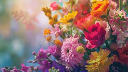 Vibrant Spring Flowers in a Colorful Floral Arrangement Blooming in a Sunny Garden Setting