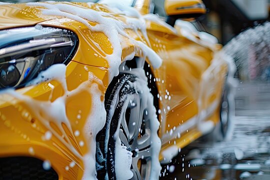 Yellow Car with Soap and Bubbles