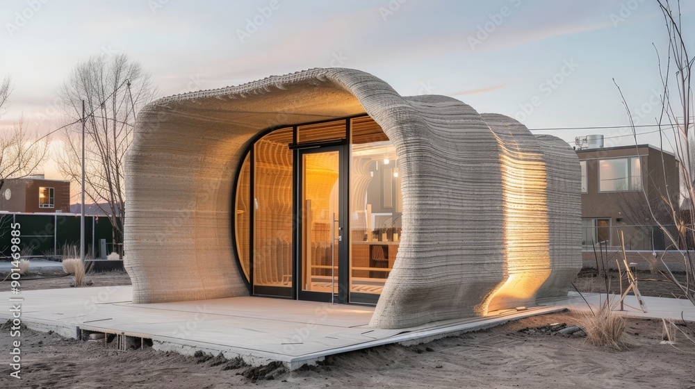 Poster write about the acoustical considerations in designing a 3d-printed house. describe soundproofing ma