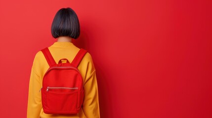 A vibrant Indian girl with a backpack stands out against a clean, minimalistic background, showcasing adventure and spirit.