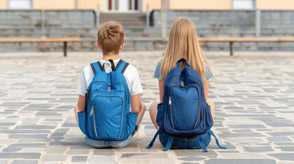 Gentle scene of a child comforting a sad friend in a school yard amid learning difficulties and school problems.