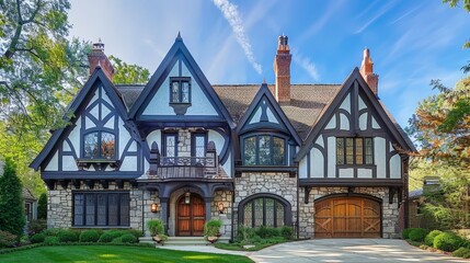 Write about the architectural revival of a Tudor-style house in modern UK suburbs