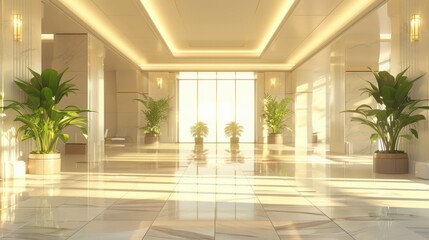Fototapeta premium A large, empty lobby with a lot of plants and a lot of light