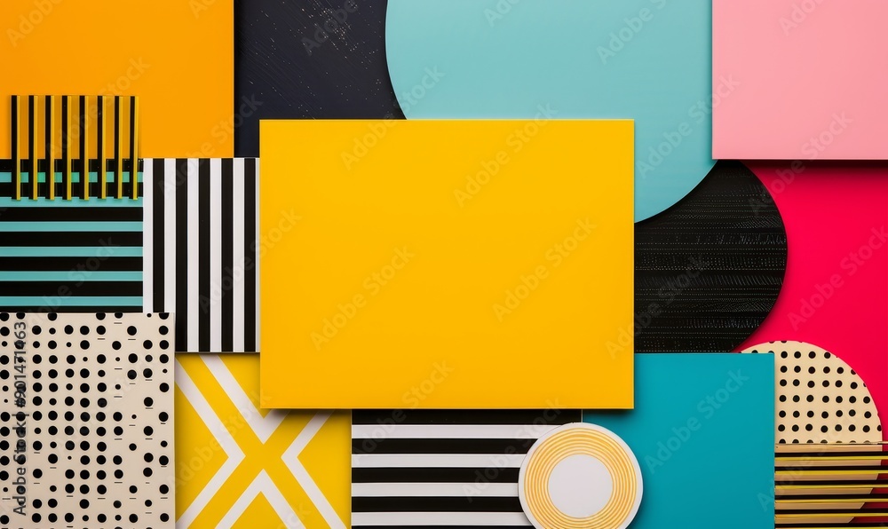 Poster abstract geometric shapes with yellow background for branding and design projects.