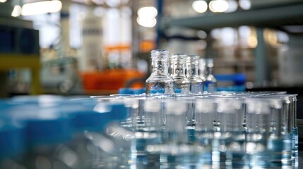 Obraz premium Focus on sodium hydroxide and sulfuric acid in containers in a chemistry lab