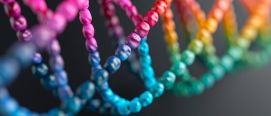 abstract colorful dna helix structure, gradient beads, science, technology, medical, research, innovation, biology, genetic code, genetic engineering, biotechnology, chromosomes, molecular biology