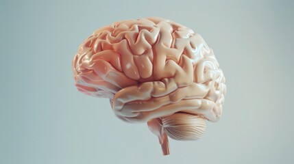 A brain is shown in a 3D image, with a white background