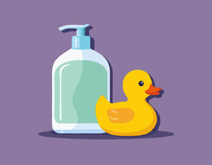 Rubber Duck Toy and Lotion in Bottle Hygiene Care 