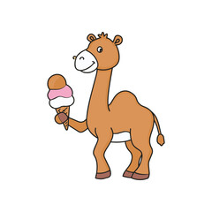 Simple illustration of cute camel holding a ice cream cone