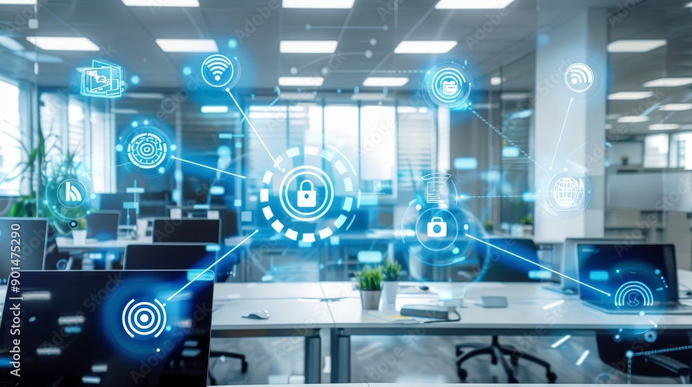 Aufkleber write about the integration of smart office technology with laptops in modern workplace environments