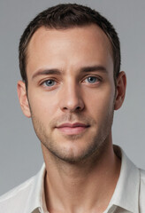 Obraz premium Portrait view of a regular Actor , candid, social media, avatar image, plain solid background