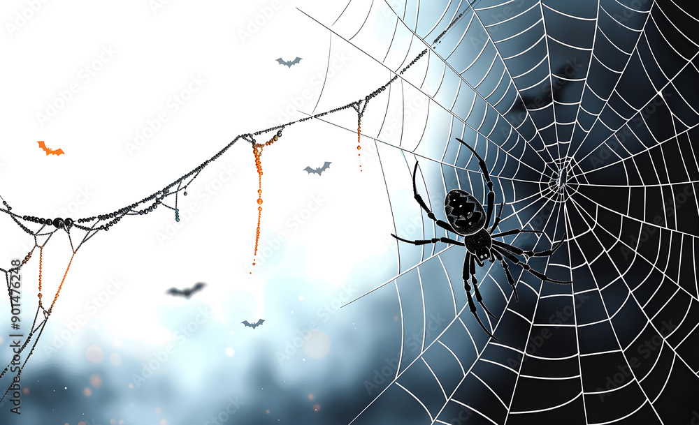 Wall mural spider and web background for halloween design