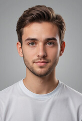 Fototapeta premium Portrait view of a regular Graphic Designer , candid, social media, avatar image, plain solid background