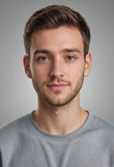 Fototapeta premium Portrait view of a regular Graphic Designer , candid, social media, avatar image, plain solid background