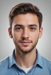 Obraz premium Portrait view of a regular Graphic Designer , candid, social media, avatar image, plain solid background