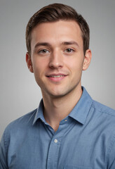 Obraz premium Portrait view of a regular Marketing Specialist , candid, social media, avatar image, plain solid background