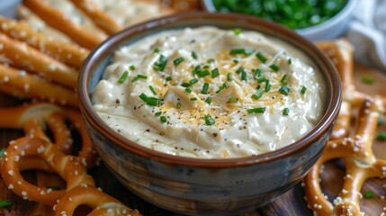 game night snack, indulge in a decadent homemade beer cheese dip paired with pretzel sticks an ideal snack for cozy game nights