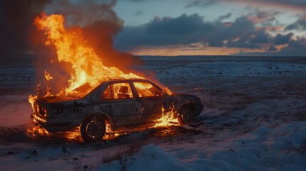 a car in flames