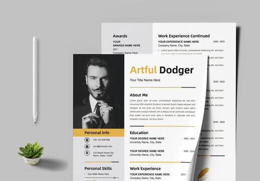 Resume Layout With Yellow Accents