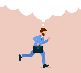 running in a jacket for an idea. A dream man with ideas..Vector illustration in a modern flat style.
