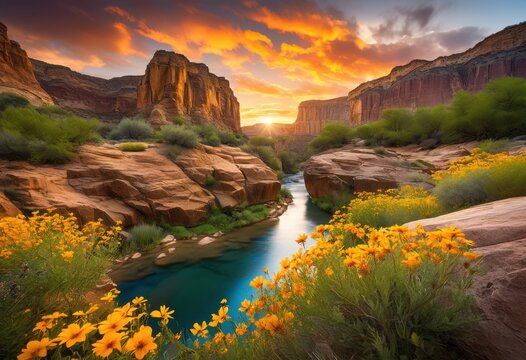 majestic rocky canyon serene river flowing through stunning landscapes towering cliffs natural wilderness, nature, water, scenery, rocks, stream, valley