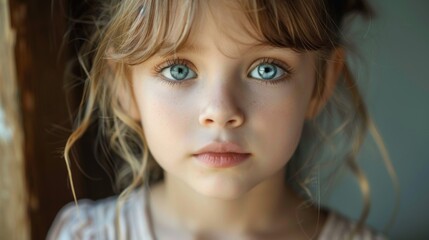 Close-up Portrait of a Young Girl with Blue Eyes