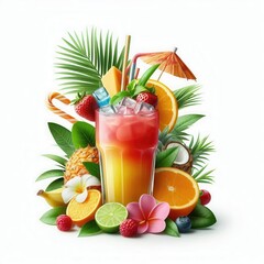 Refreshing Summer Drink with Tropical Fruits and Garnishes Perfect for Vacation Vibes and Coastal Relaxation