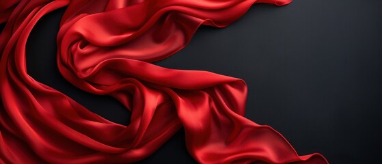 Obraz premium Elegant red silk fabric draped over a dark background, showcasing luxury and softness in rich textile texture.