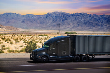 Semi-truck driving on the highway in Arizona, USA