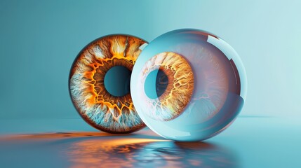 Two eyes are shown in a blue and orange color