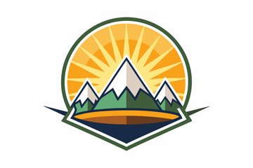 sun badge illustration of nature mountain, nature mountain shield