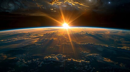 Fototapeta premium Sunrise over Earth from Space