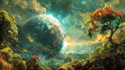 Fototapeta premium Biosphere: The entire network of ecosystems on Earth, where living organisms interact with each other and their environment, including the atmosphere, land, and oceans. 