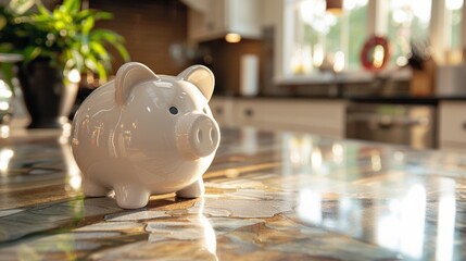 Obraz premium Piggy Bank in a Sunlit Kitchen