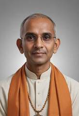 Obraz premium Portrait view of a regular Brahmin Priest , candid, social media, avatar image, plain solid background