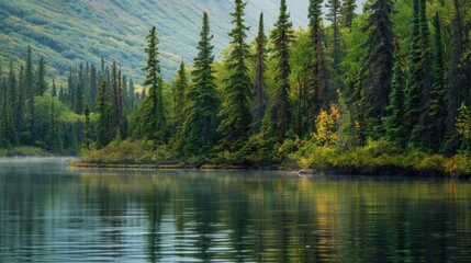 Obraz premium Boreal Forest: Often referred to as taiga, this biome is made up of dense coniferous forests found in northern climates, featuring cold temperatures and long winters. 