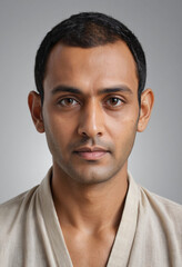 Obraz premium Portrait view of a regular Acharya , candid, social media, avatar image, plain solid background