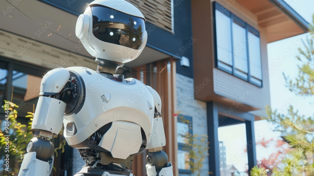 Poster showcase robots assembling and installing advanced security systems, ensuring safety and peace of mi