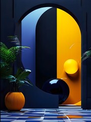 abstract shapes with a plant